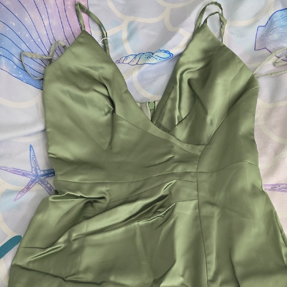 Elegant Green Satin Dress